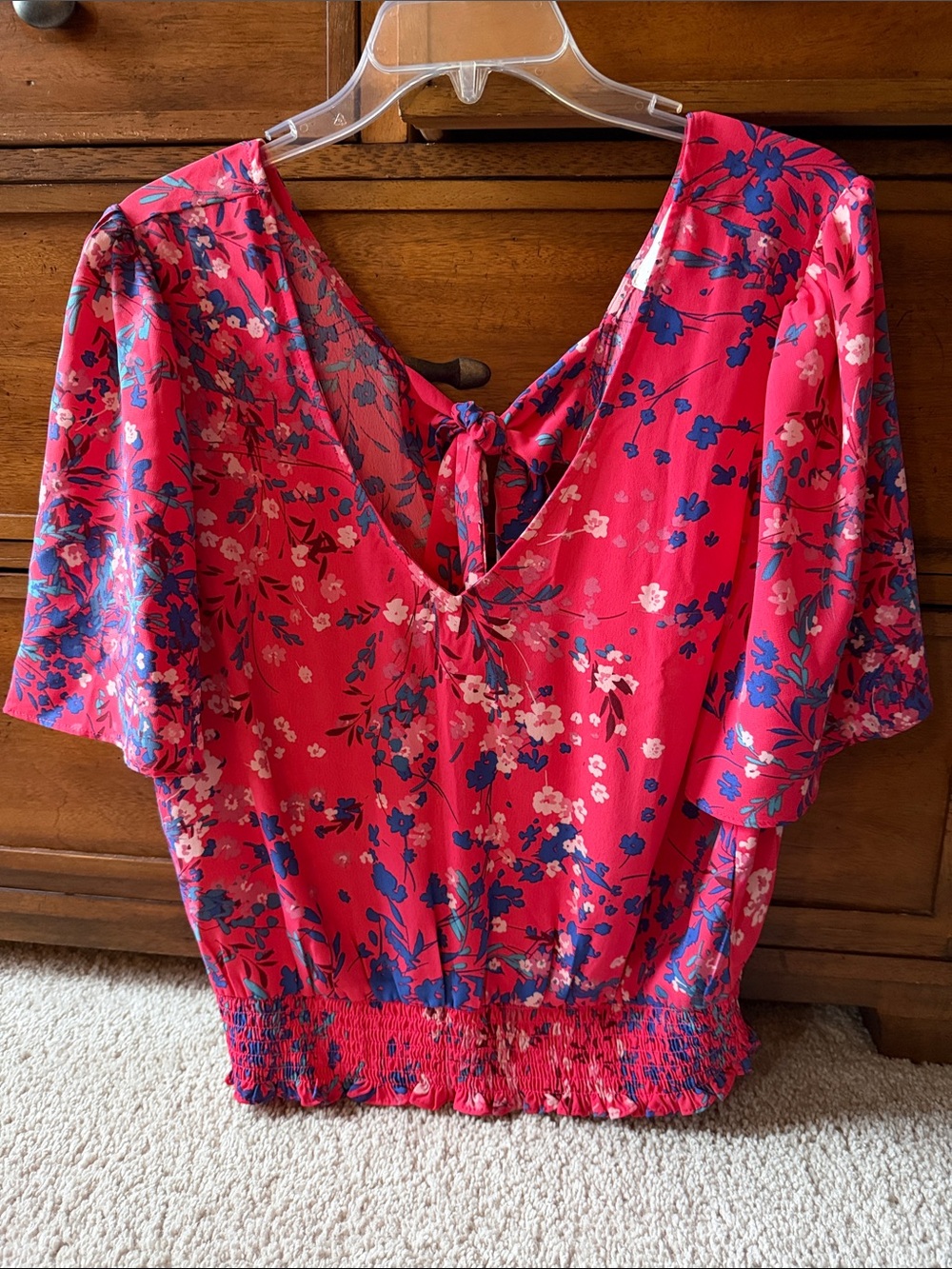 Nine Britton Floral Tie-Back Pink & BlueFlutter Sleeve Blouse